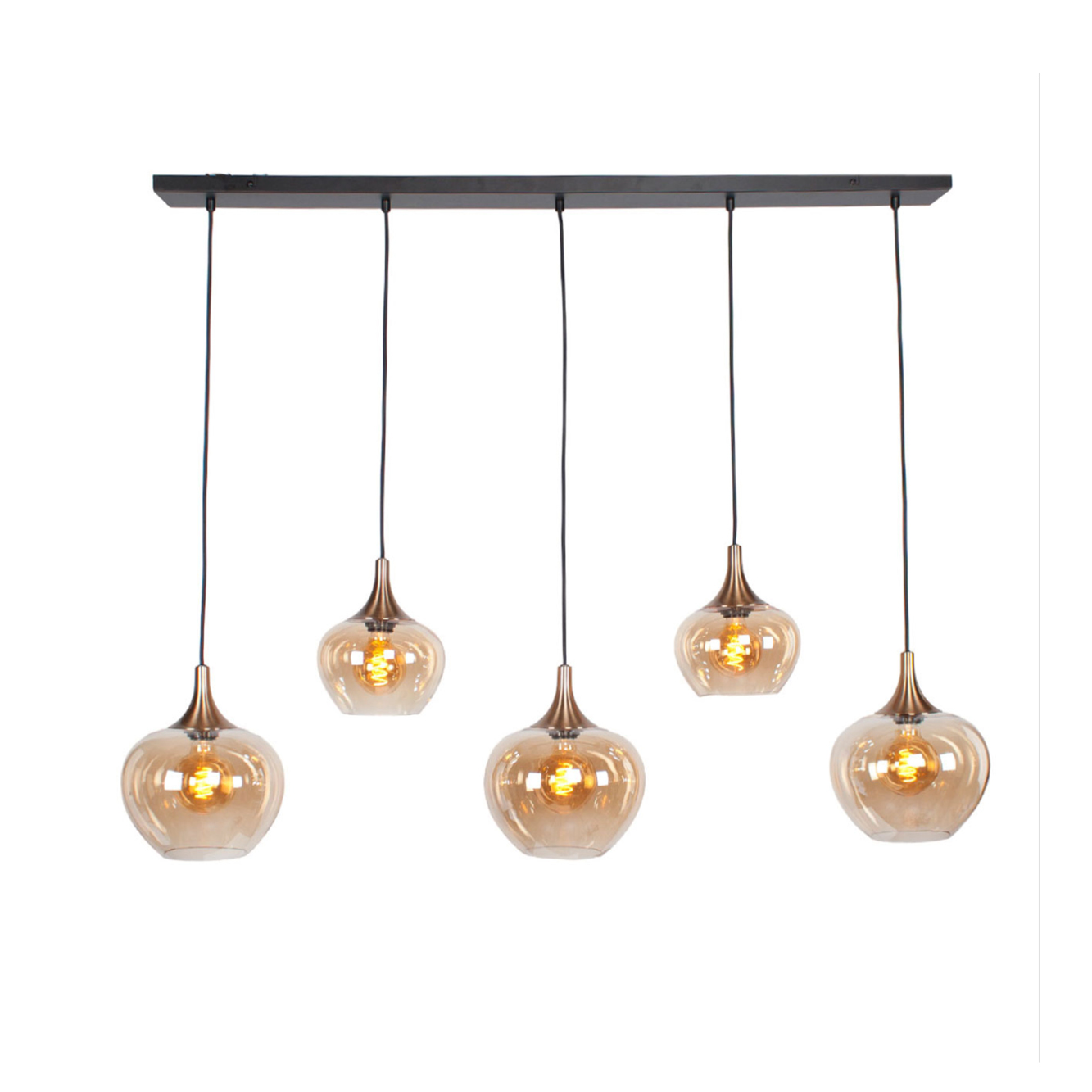 Hanglamp Fresu balk 5-lichts brons/amber