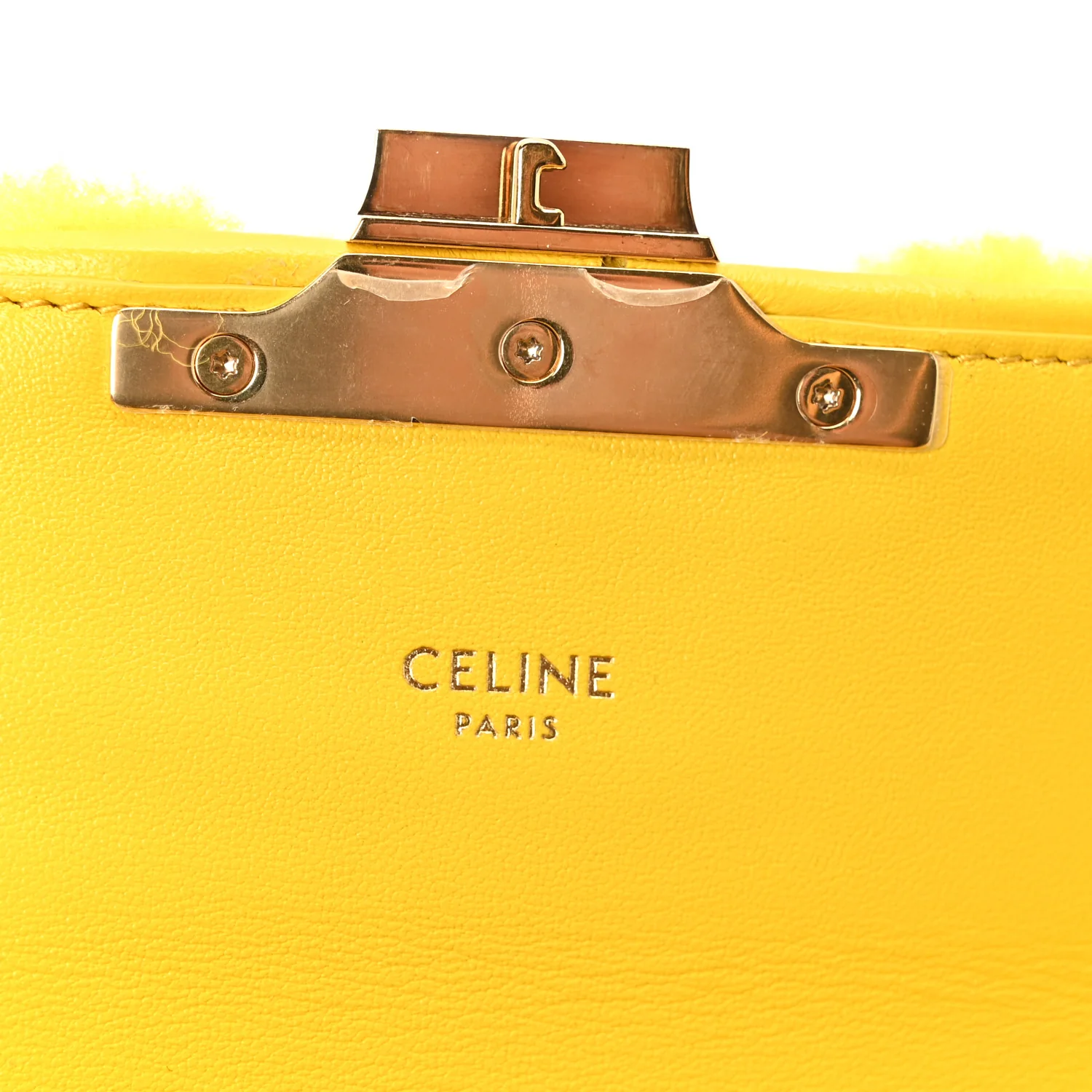 Fluffy Shearling Triomphe Claude Chain Shoulder Bag Yellow - Top Club