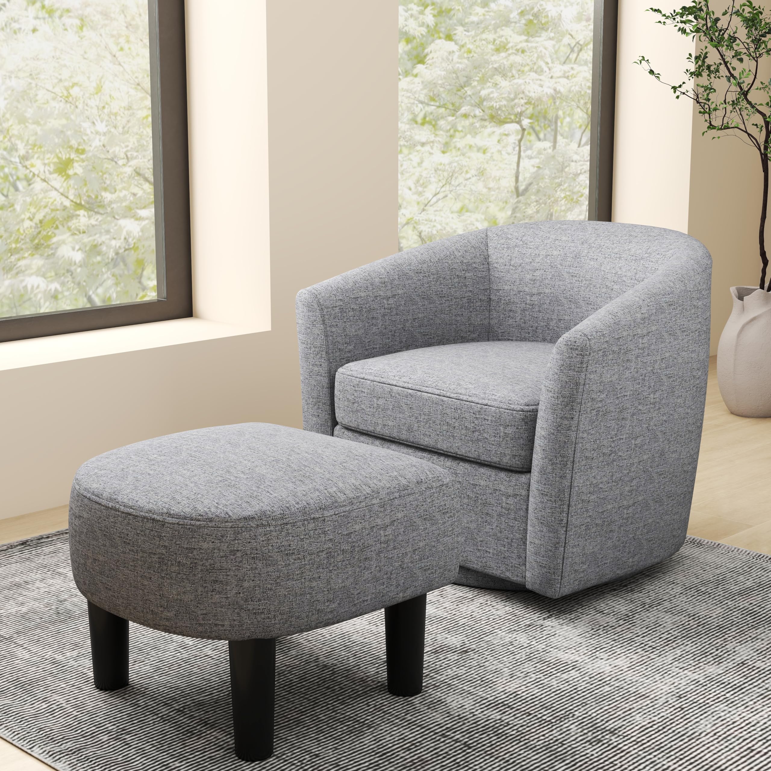 BEFOUNDLOVELY Swivel Barrel Chair with Ottoman