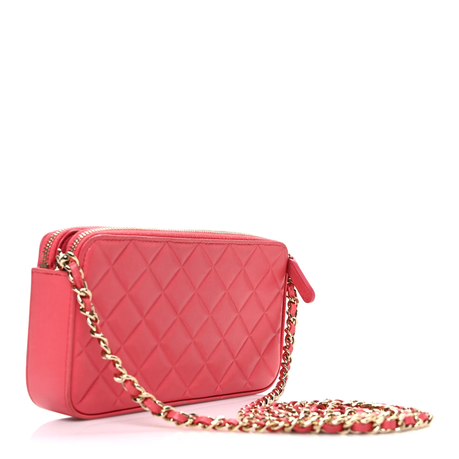 Lambskin Quilted Small Clutch With Chain Pink - Top Club