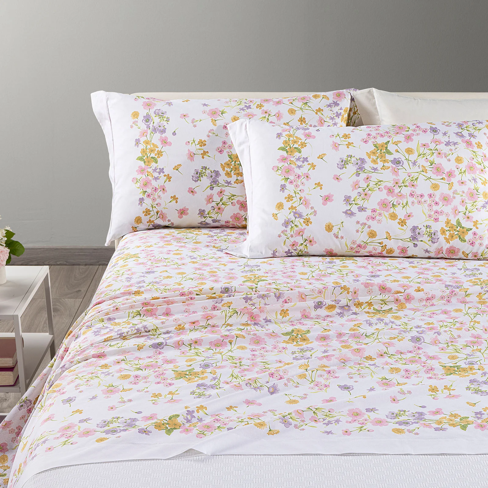 Complete cotton sheet Provence square and half pink caleffi