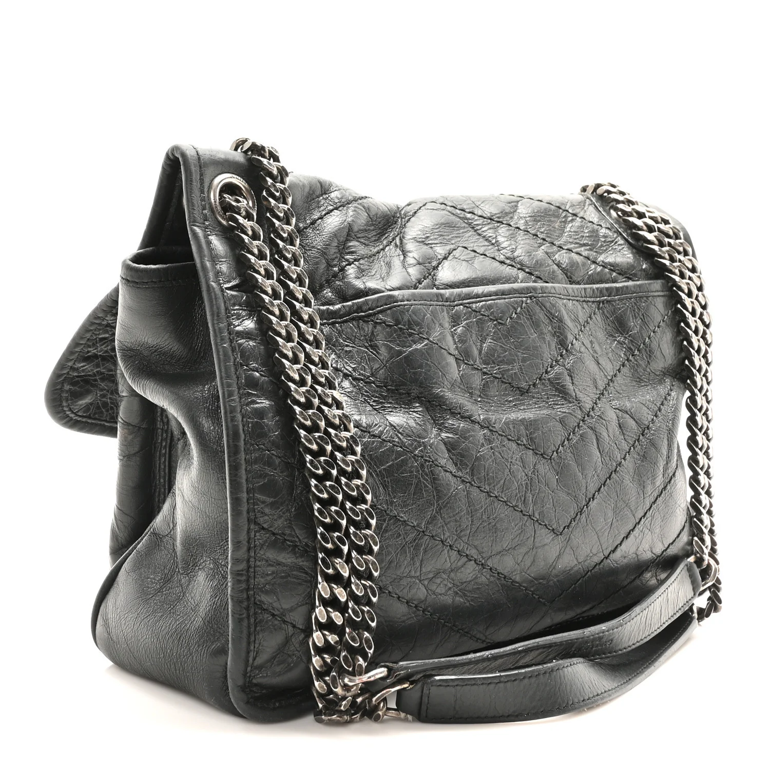 Crinkled Calfskin Matelasse Monogram Medium Niki Chain Satchel Storm - Top Club