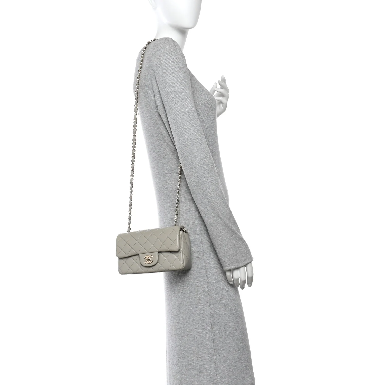 Lambskin Quilted Mini Rectangular Flap Grey