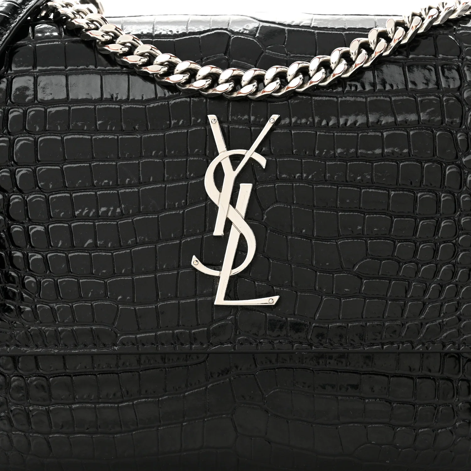 Calfskin Crocodile Embossed Medium Monogram Sunset Black - Top Club