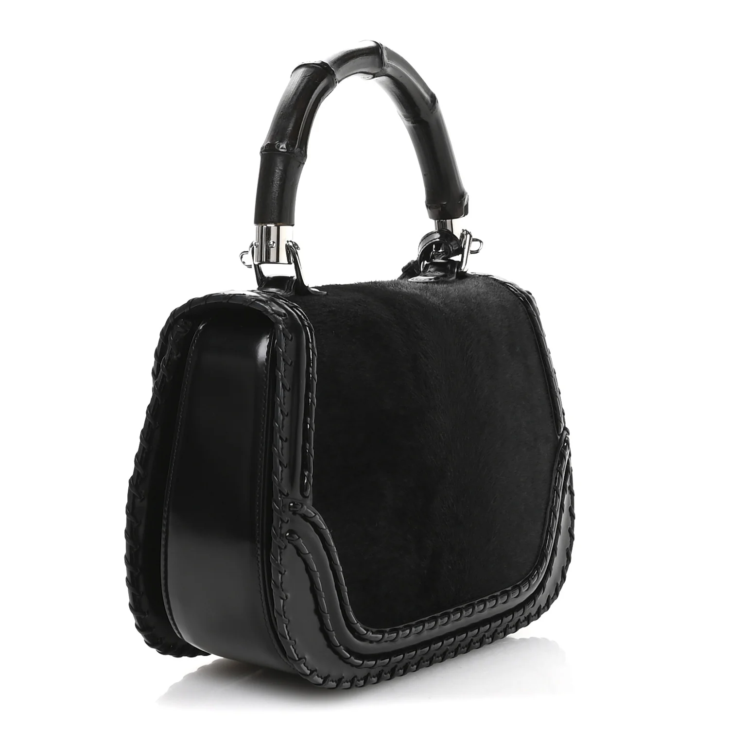 Pony Hair New Bamboo Medium Top Handle Bag Black - Top Club
