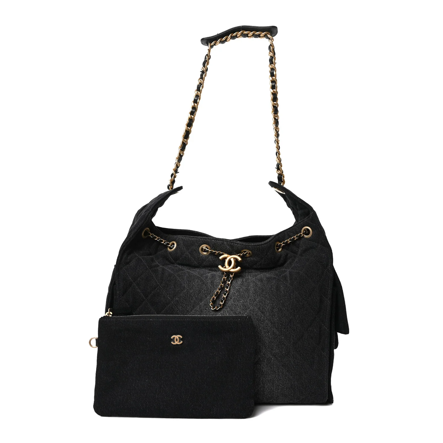 Washed Denim Quilted Medium Chanel 25 Handbag Black - Top Club