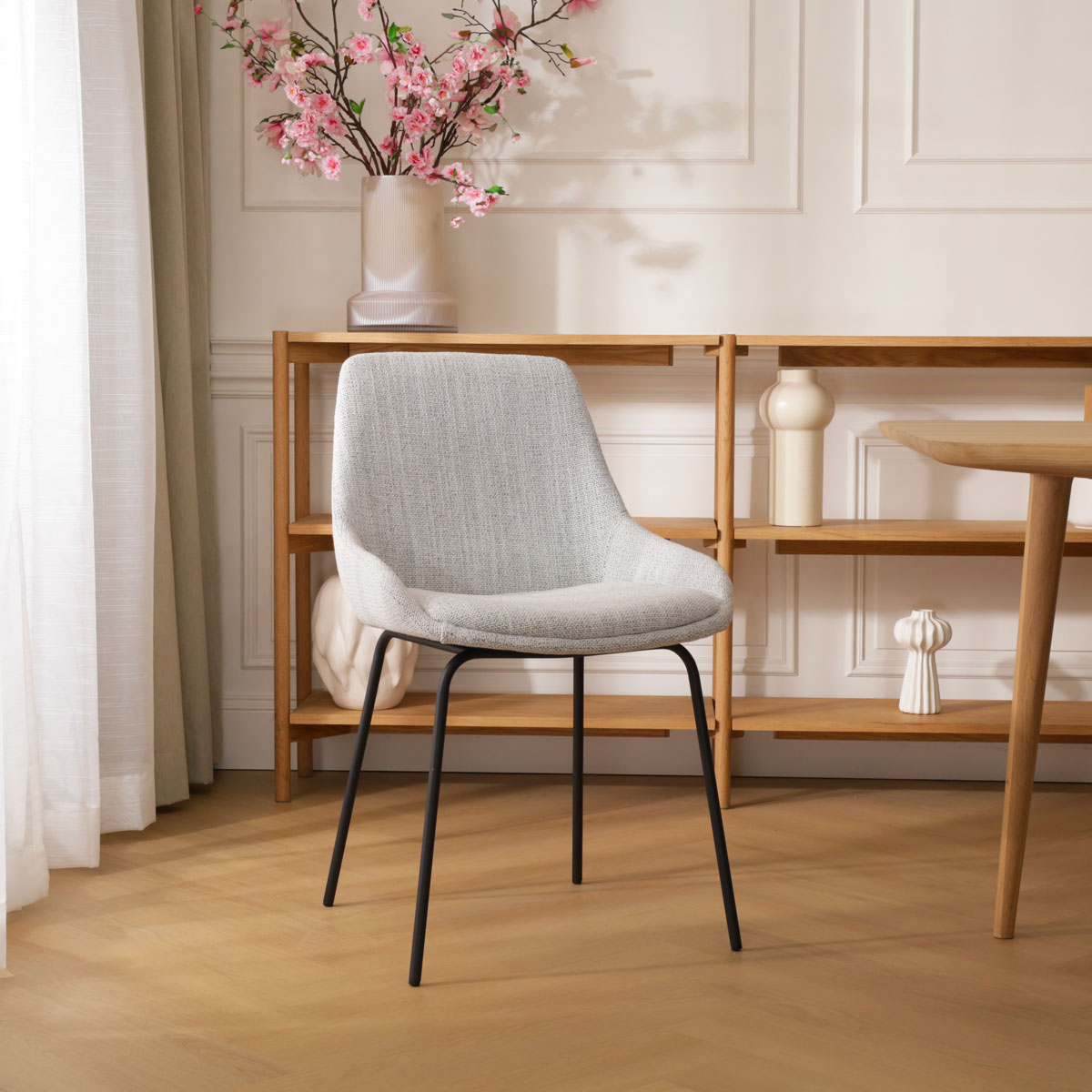 Eetkamerstoel Nora-Isa grijs beige gemêleerd - zwart