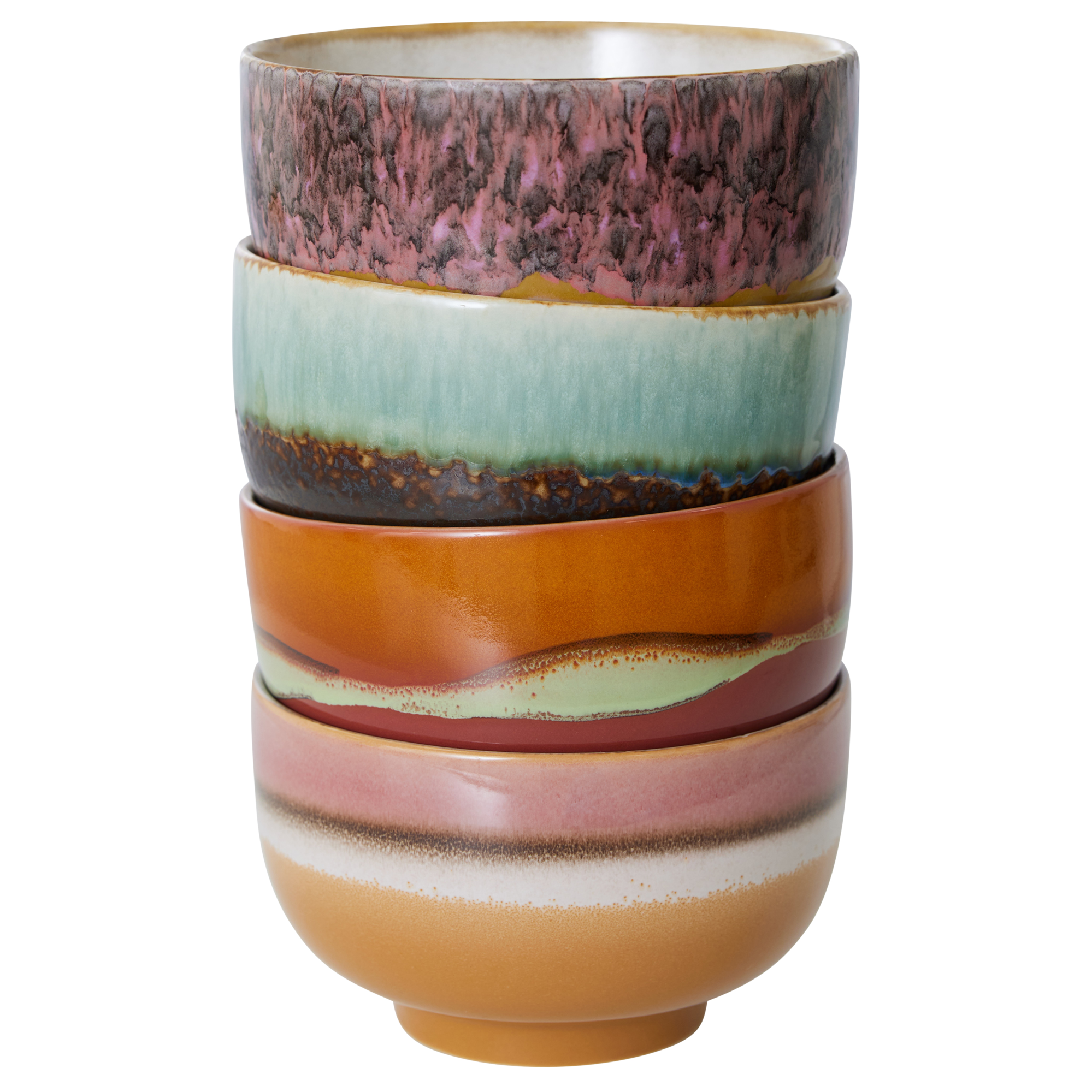 Servies 70's Ceramics Noodle schaal Geyser - set van 4