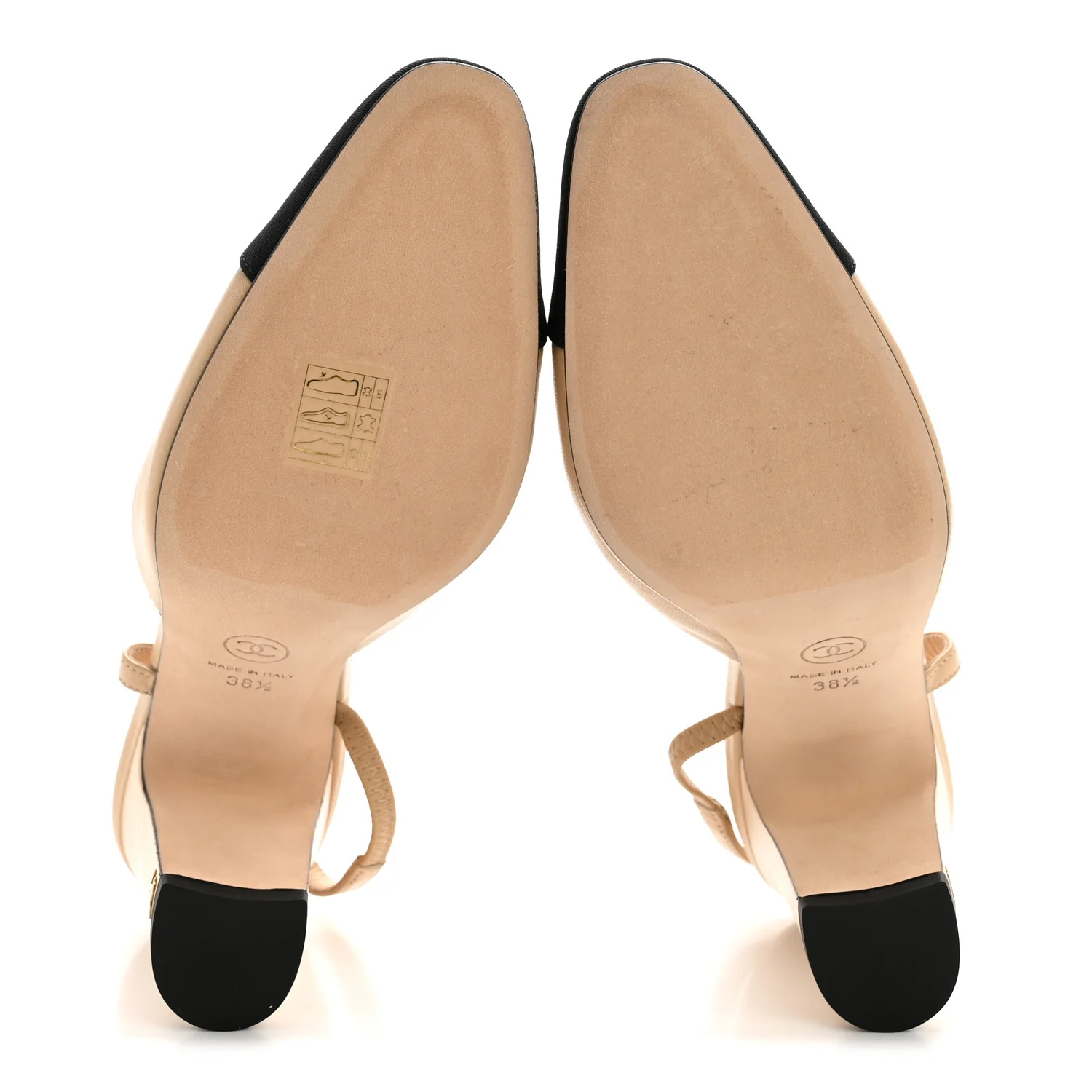 Goatskin Grosgrain Cap Toe CC Slingback Pumps 38.5 Beige Black - Top Club