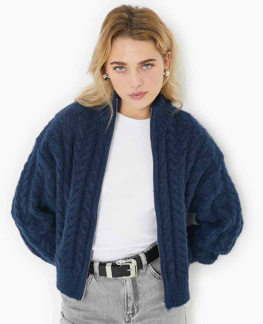 Pimkie Gilet zippé en maille torsadée