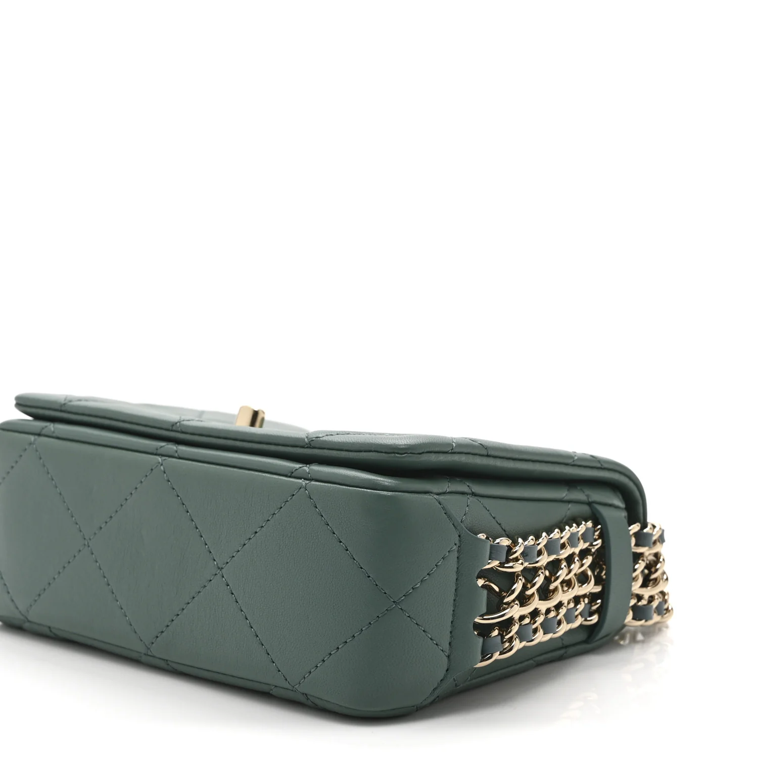 Lambskin Quilted Mini Chain Rows Flap  Green - Top Club