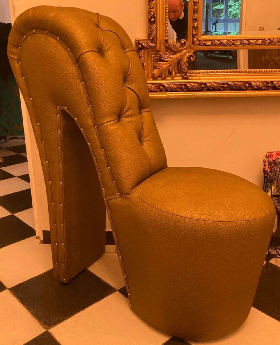 Designer high heel armchair with glittering stones gold - Modern club armchair with high backrest - Modern club furniture - Designer furniture