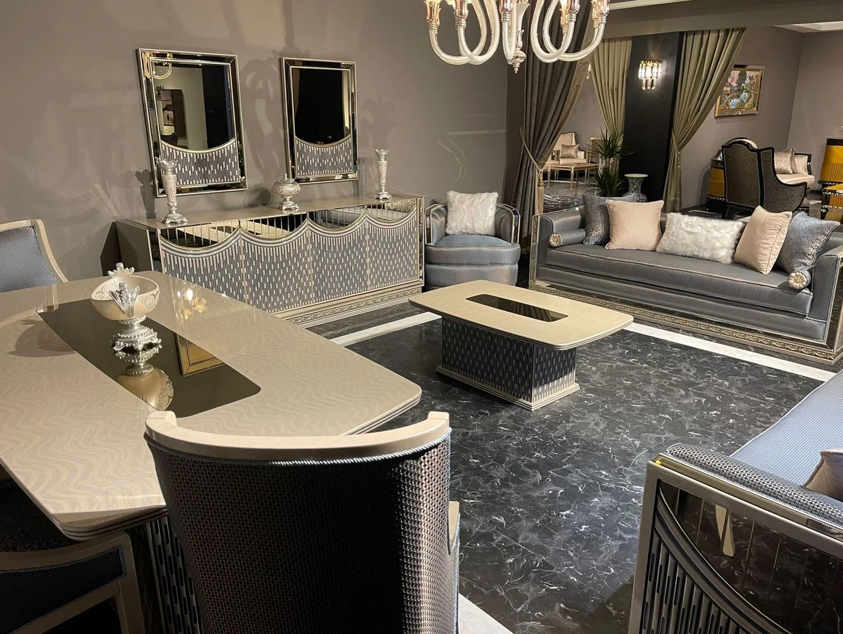 Luxury Art Deco Sofa Light Blue / Silver / Cream - Mirrored Living Room Sofa - Living Room Furniture - Art Deco Furniture - Luxury Furniture - Art Deco Furnishings - Luxury Furnishings