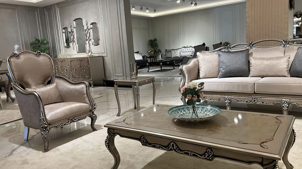 Luxury Baroque side table silver - Square solid wood table in Baroque style - Luxury living room furniture in Baroque style - Baroque furniture - Noble & magnificent