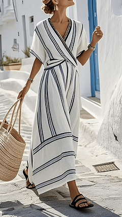 Women's  White & Blue Striped Cotton-Blend Maxi Dress - Nordfashionstorm - Women's Clothing, Fashion for You - Nordfashionstorm.com