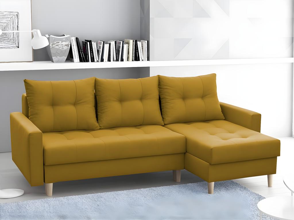 Sofá rinconero Boulder 100, Amarillo, Función de descanso, Caja de ropa de cama, 222x90cm