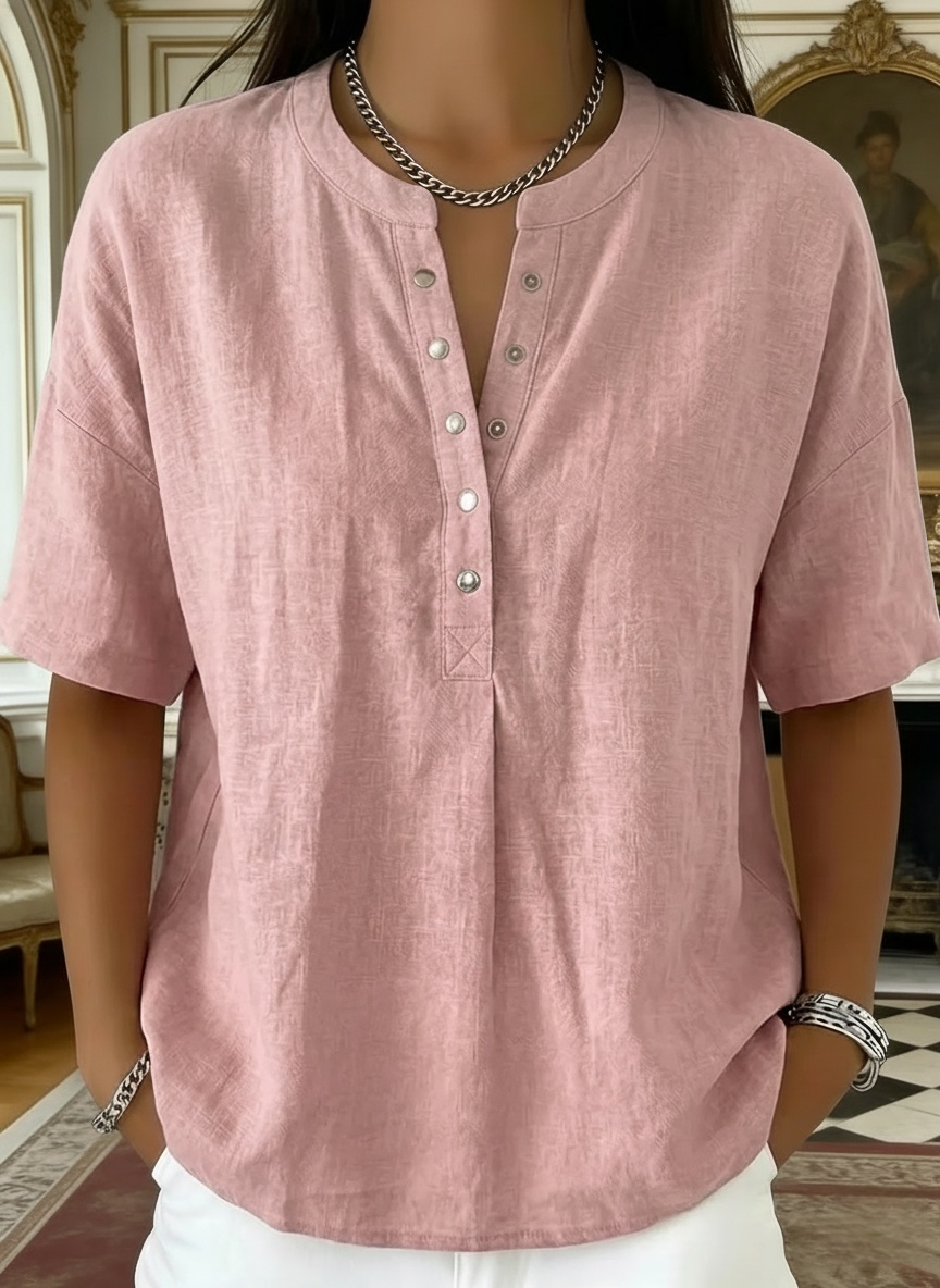 New Arrivals🔥 Women’s Casual Henley Collar Linen And Cotton Short-sleeve Shirt - Nordfashionstorm - Women's Clothing, Fashion for You - Nordfashionstorm.com