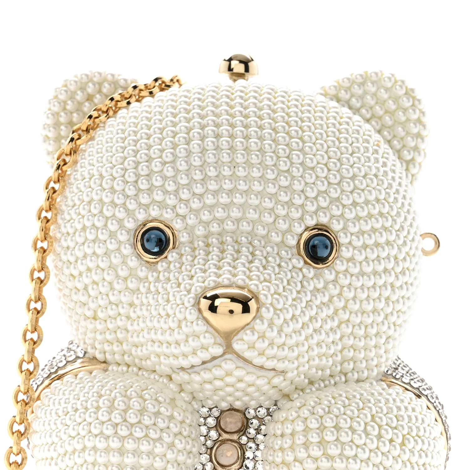 Pearl Crystal Sweetheart Bear Minaudiere Clutch White - Top Club