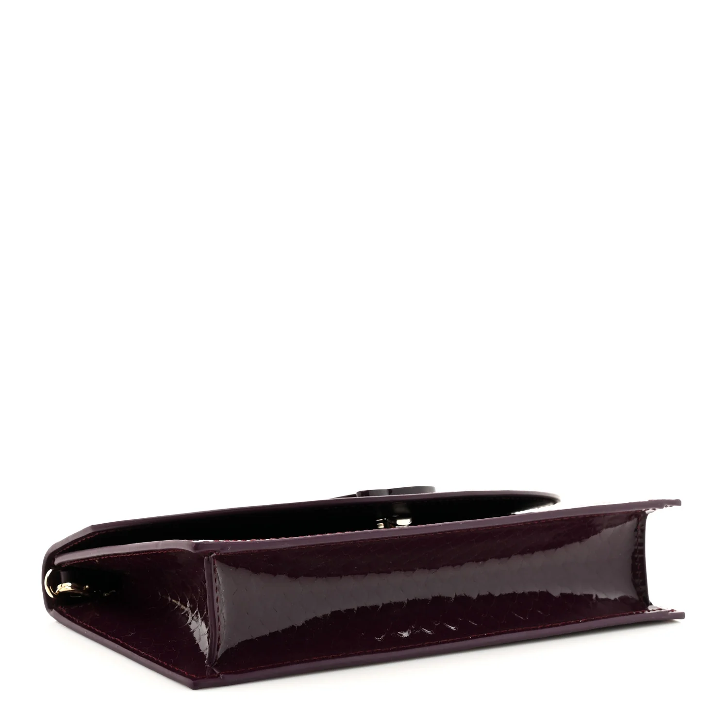 Patent Birdy Snakeskin Embossed Loubi54 Crossbody Clutch Merlot - Top Club