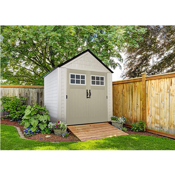 Outdoor Storage Shed, 7X7 feet, Resin Weather Resistant Outdoor Garden Storage Shed for Backyard, Garden, Tool Storage, Lawn, Garage Organizer, Sandstone
