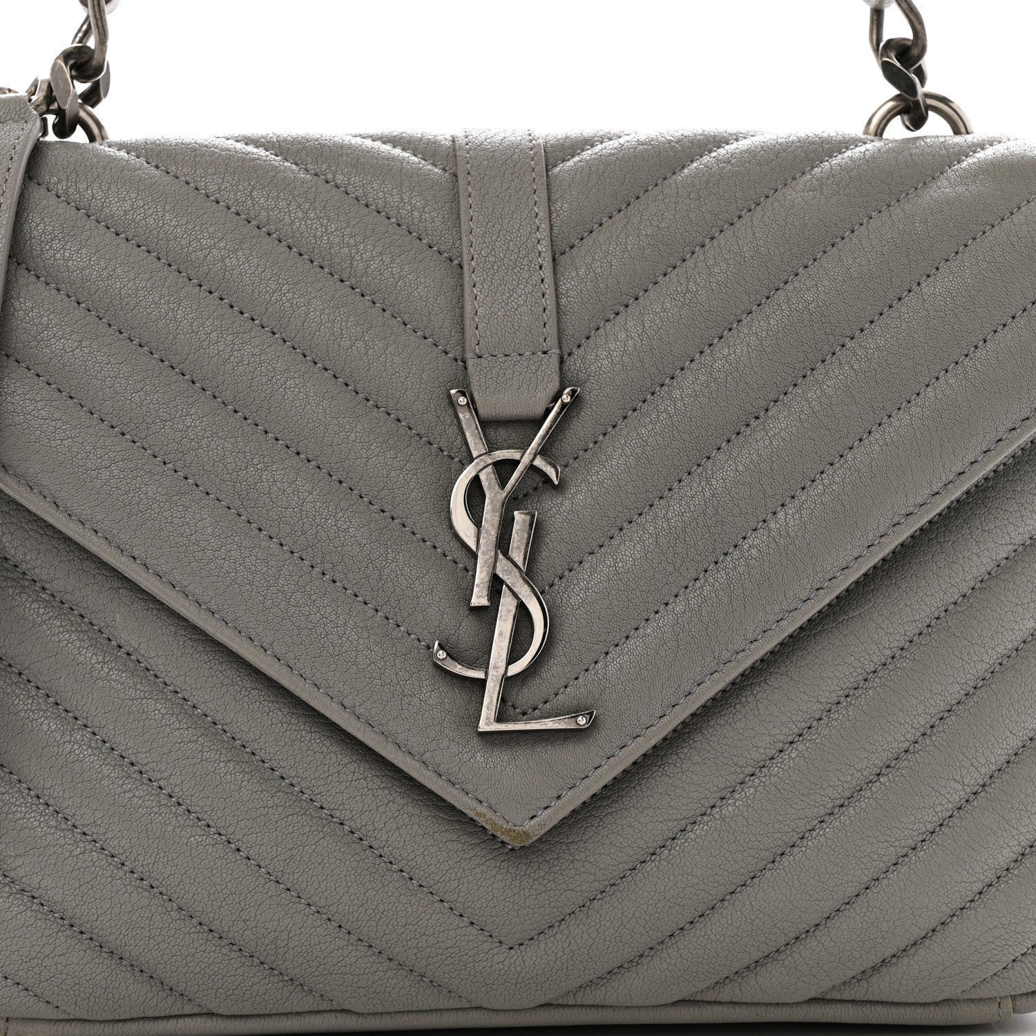 Sheepskin Matelasse Chevron Monogram Medium College Bag Granite - Top Club
