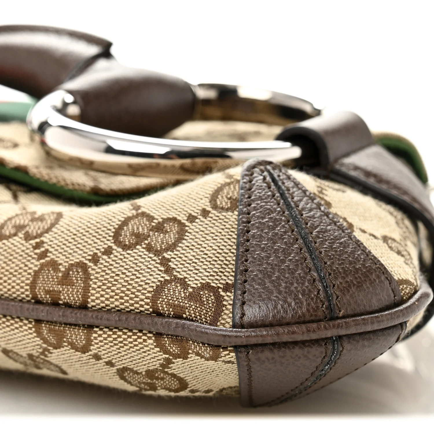 Monogram Textured Dollar Calfskin Heavy Grosgrain Web Medium Maxi Horsebit Chain Shoulder Bag Beige Ebony New Acero - Top Club