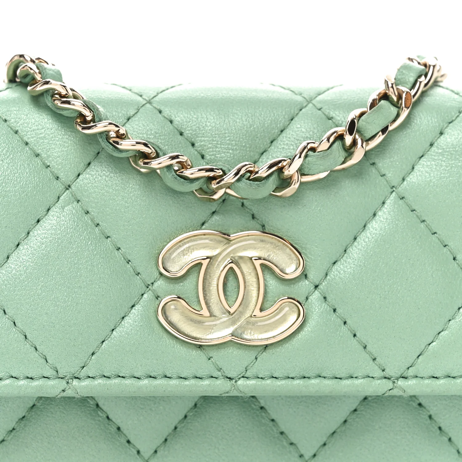 Lambskin Resin Quilted Mini Heart Flap Light Green - Top Club
