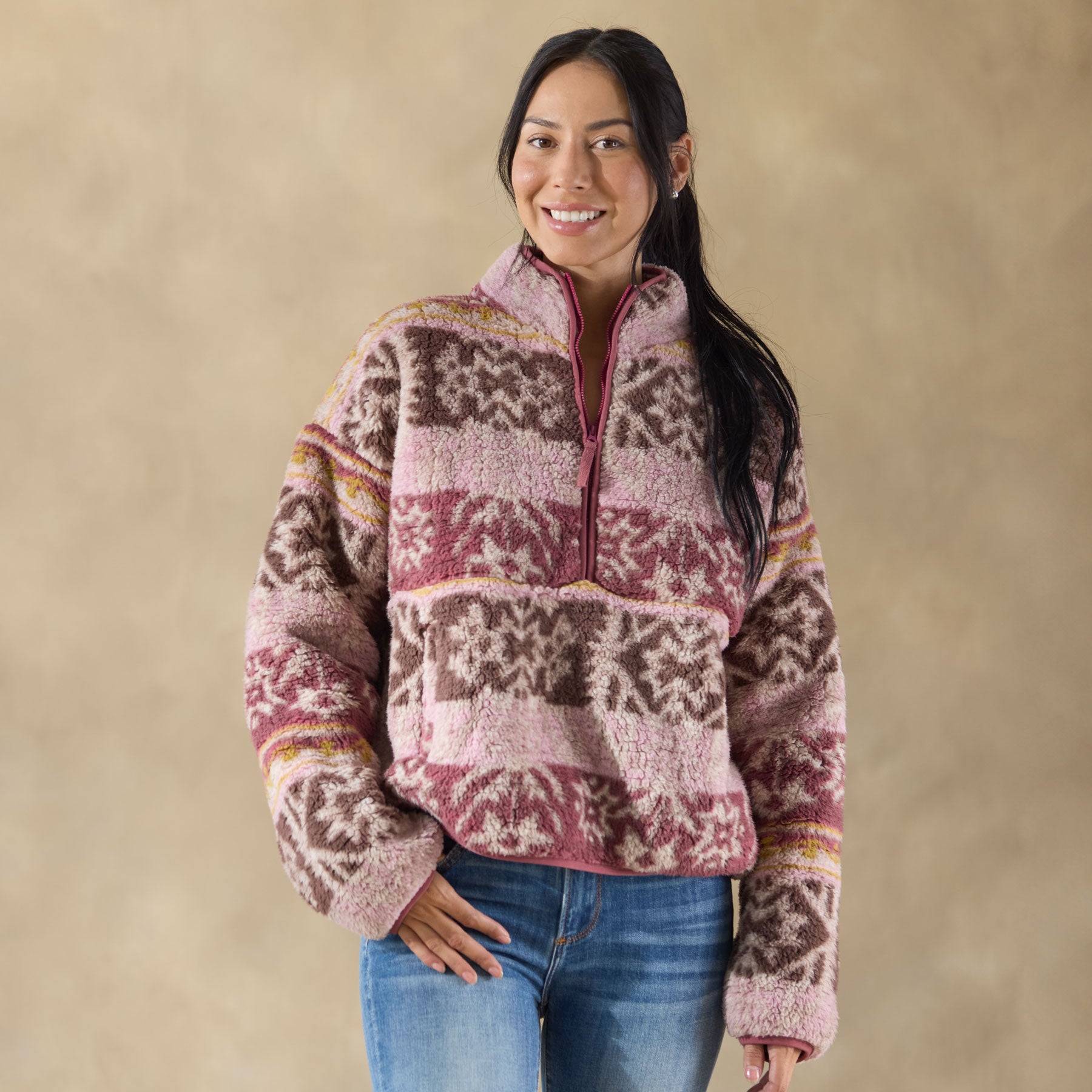 Printed Heidi Sherpa Pullover, Petite - Sundance Living