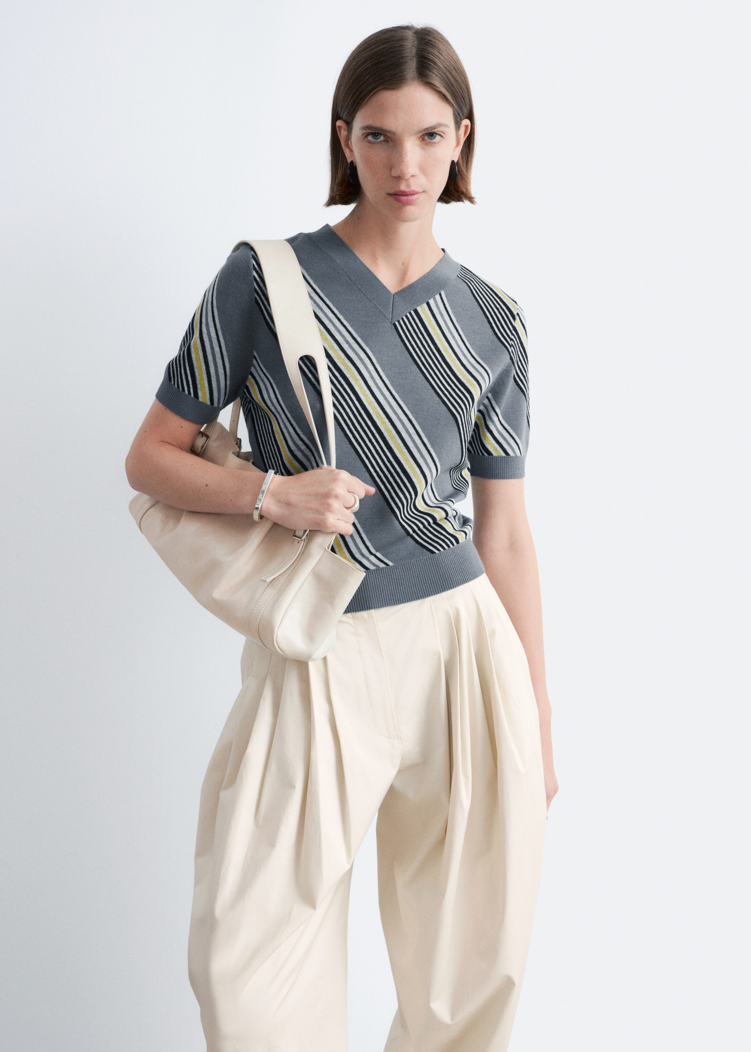 & Other Stories STRIPED V-NECK WOOL T-SHIRT