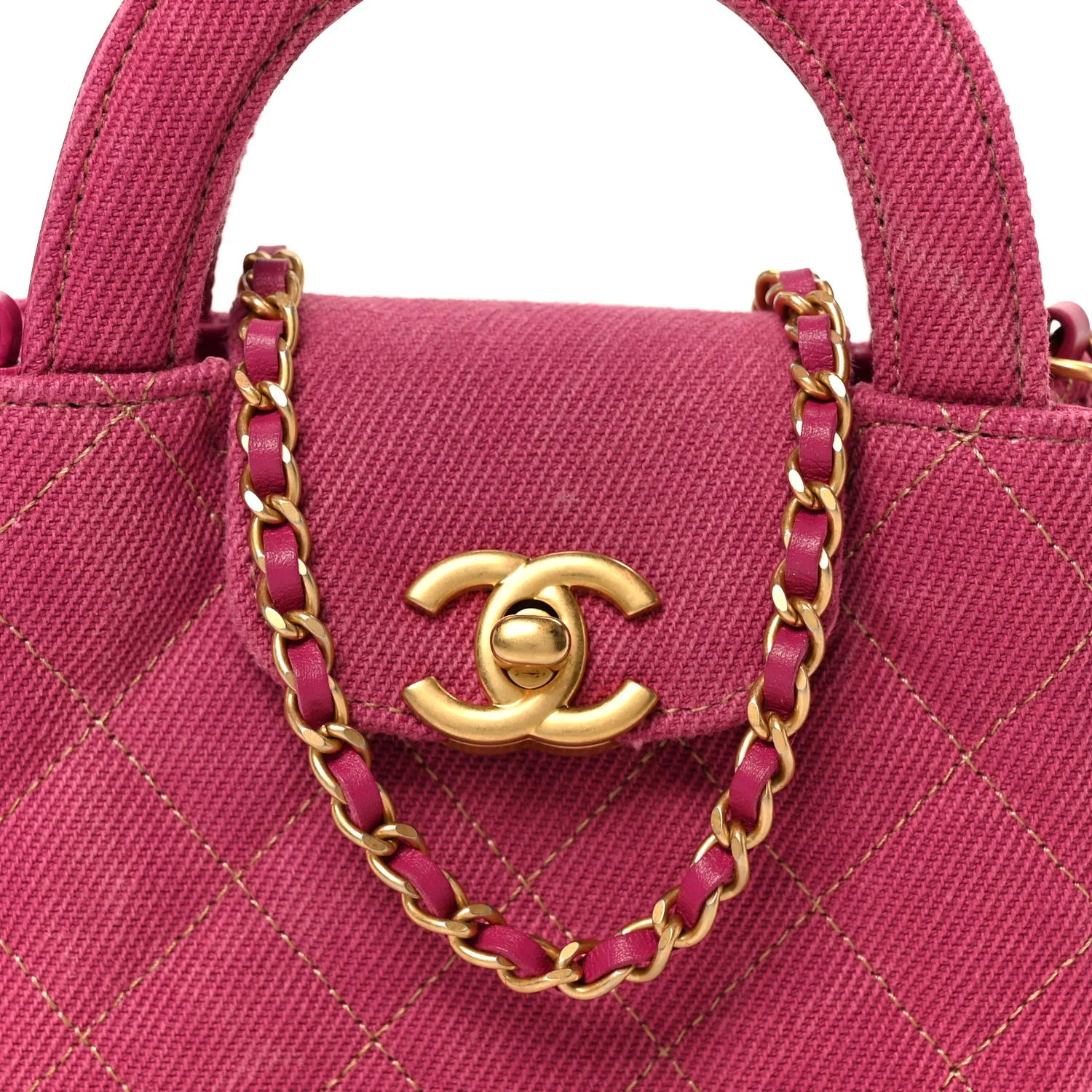 Denim Quilted Mini Nano Kelly Shopper Fuchsia - Top Club