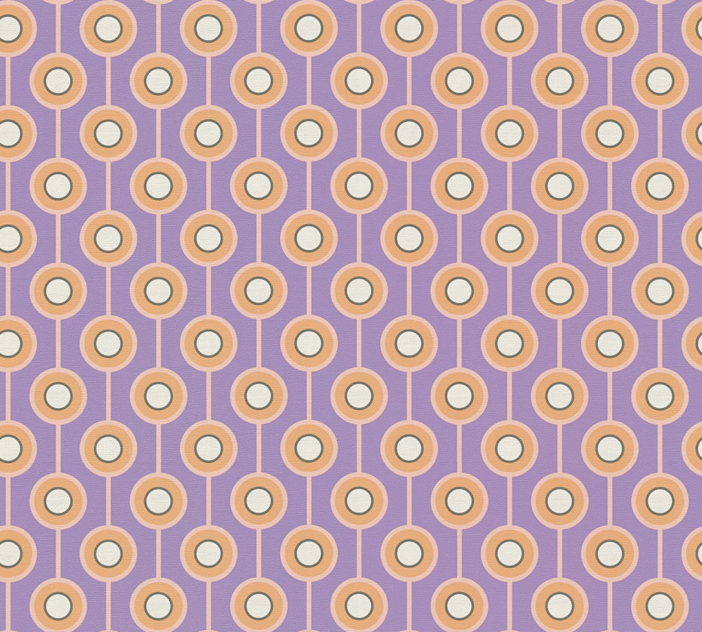 Retro vliesbehang abstract cirkelpatroon – paars, oranje, beige Abstract cirkelpatroon op vliesbehang in retrostijl – paars, oranje, beige #1
