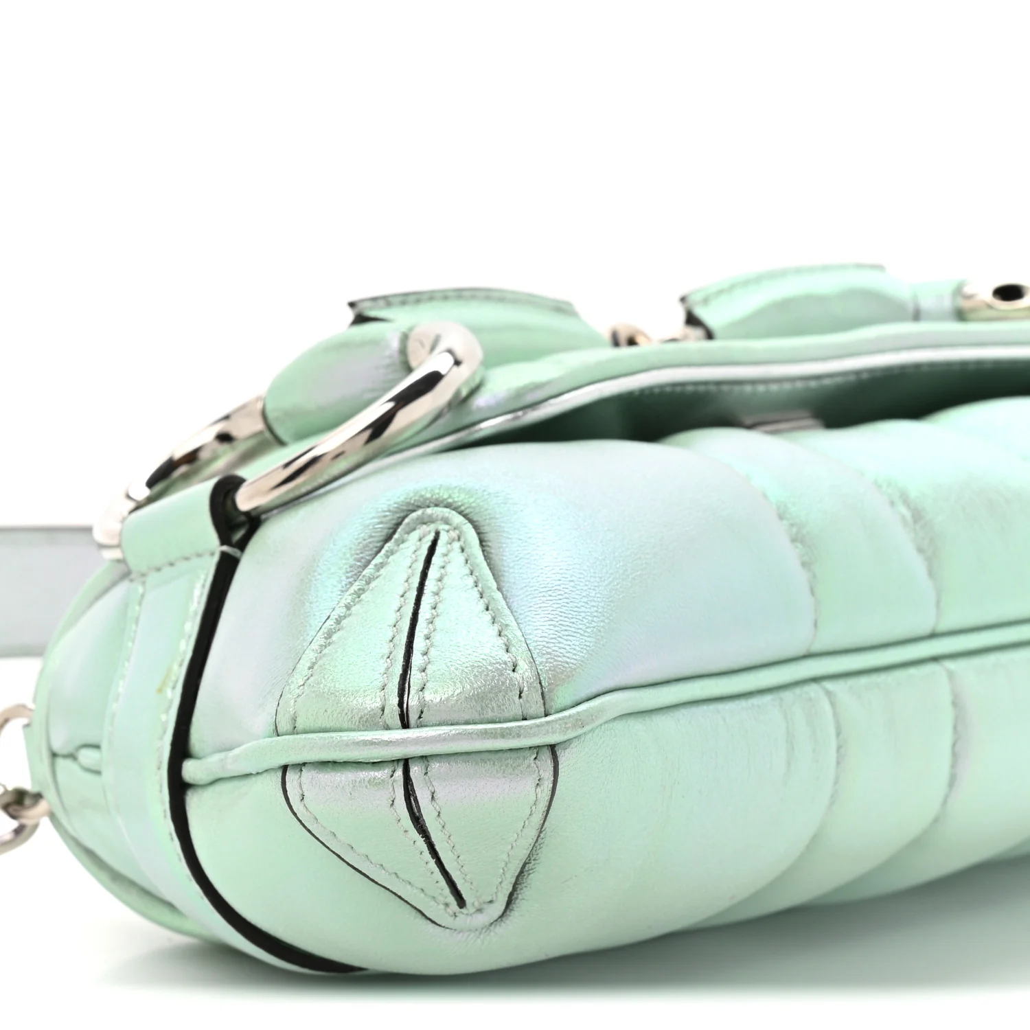 Iridescent Nappa Vertical Matelasse Small Maxi Horsebit Chain Shoulder Bag Iridescent Salvy Green - Top Club