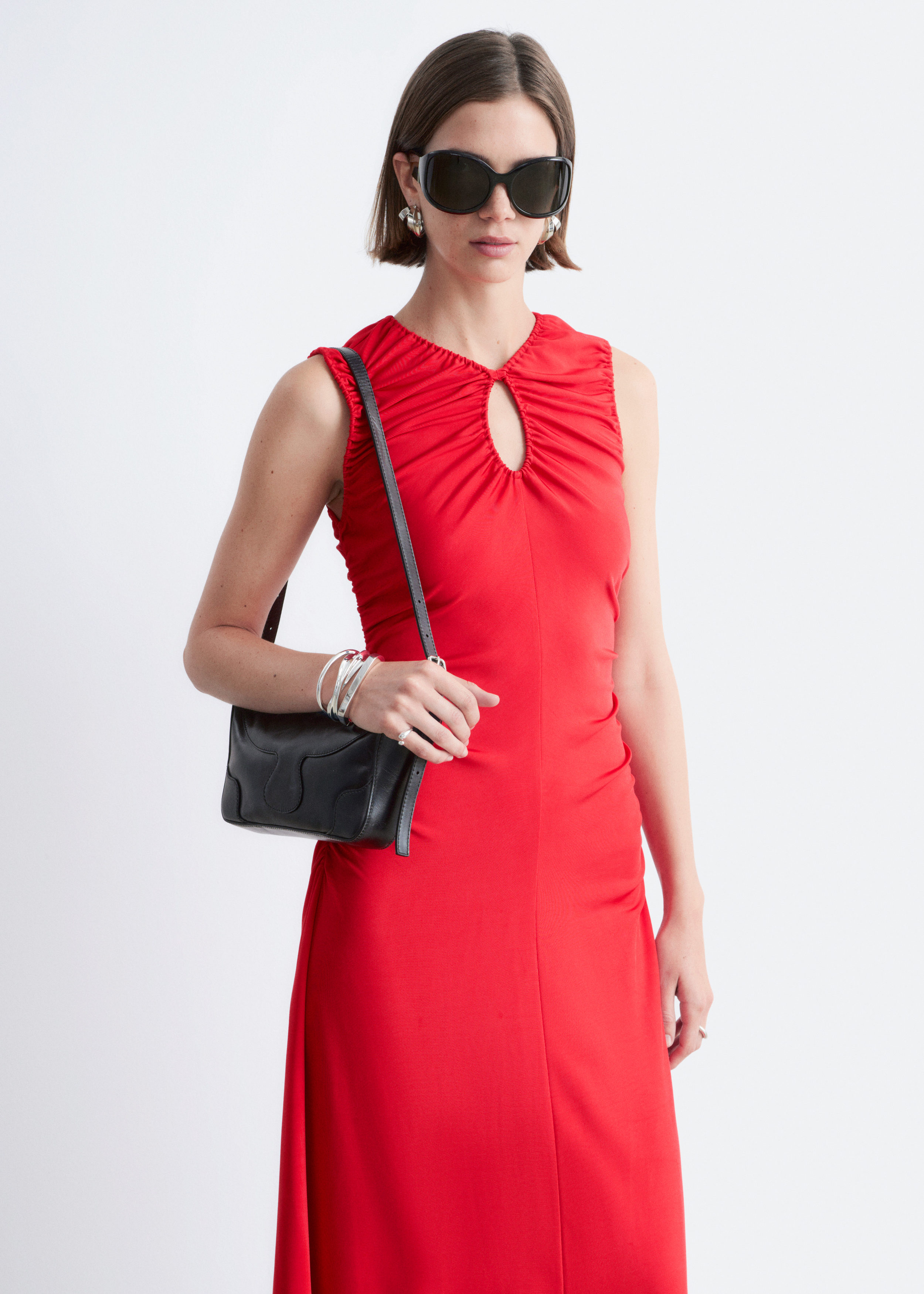 & Other Stories RUCHED KEYHOLE-NECK MIDI DRESS