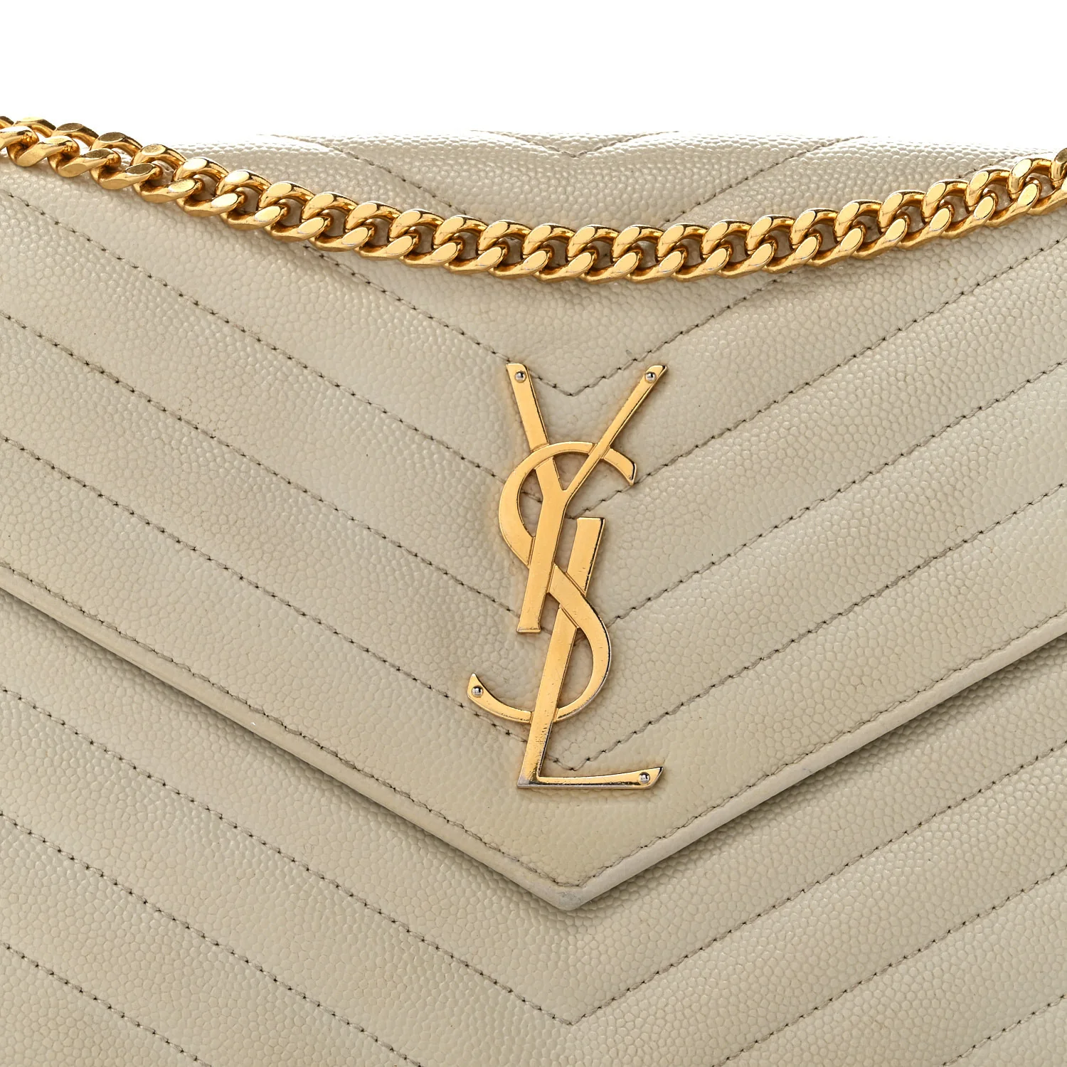 Grain De Poudre Matelasse Chevron Monogram Chain Wallet Crema Soft - Top Club