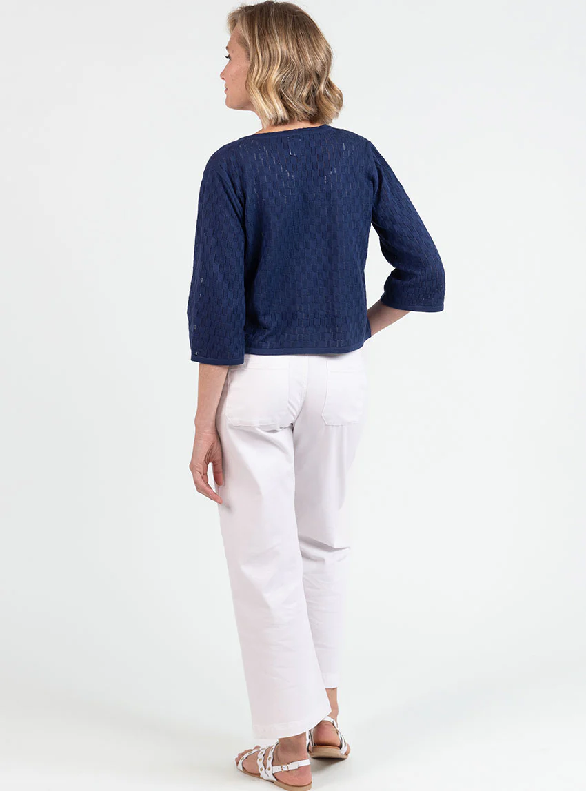 Gilet femme ajouré en coton bleu marine