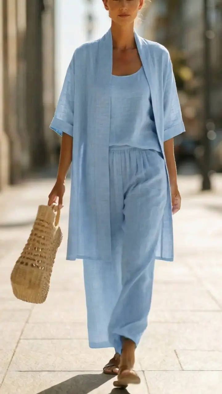Plus Size Friendly Minimalist Linen-cotton Three-piece Set - Comfortable For Everyday Wear - Nordfashionstorm - Women's Clothing, Fashion for You - Nordfashionstorm.com