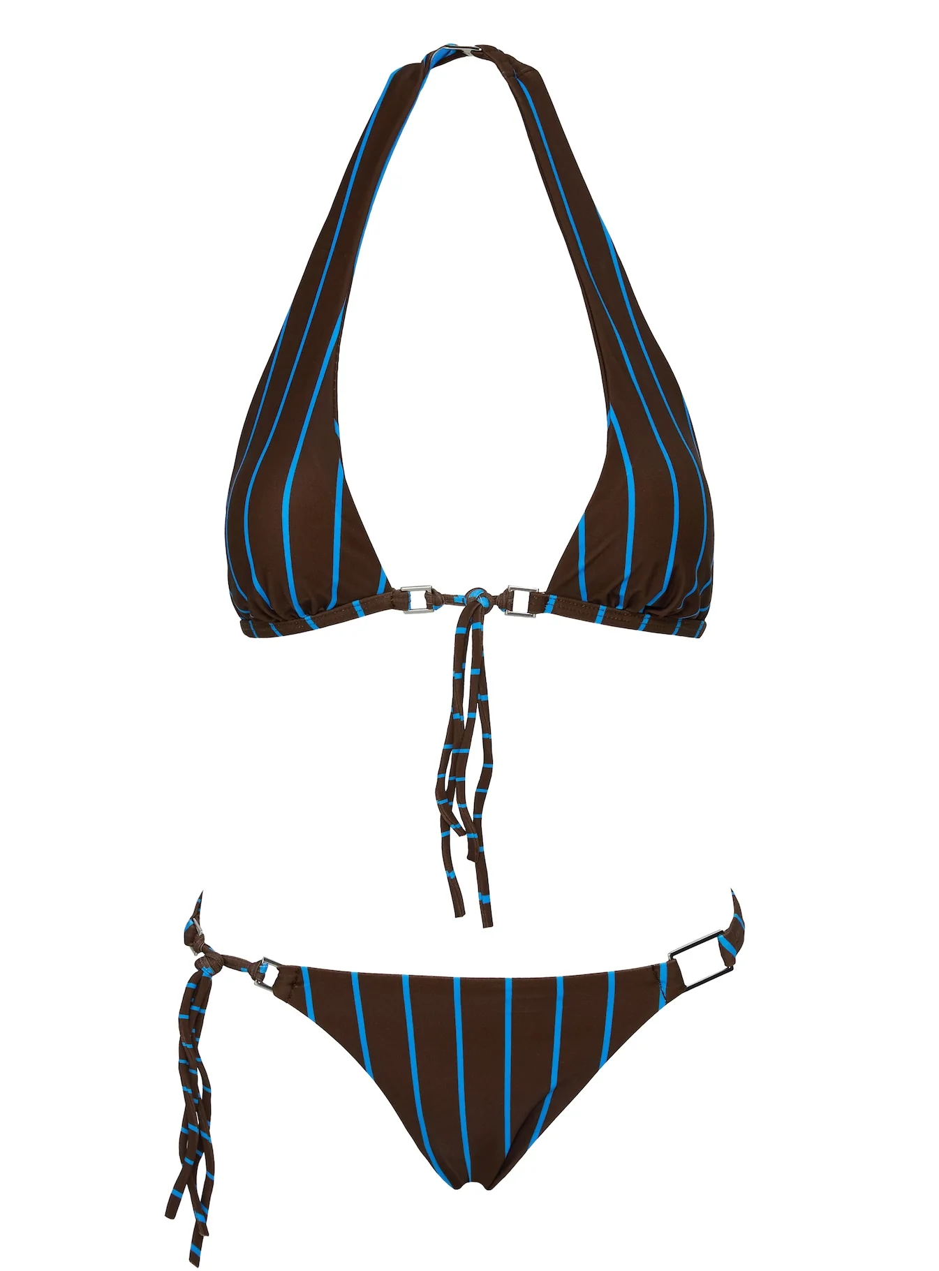 Janessa Hardware Tie Side Bikini Bottoms Brown / Blue Stripe