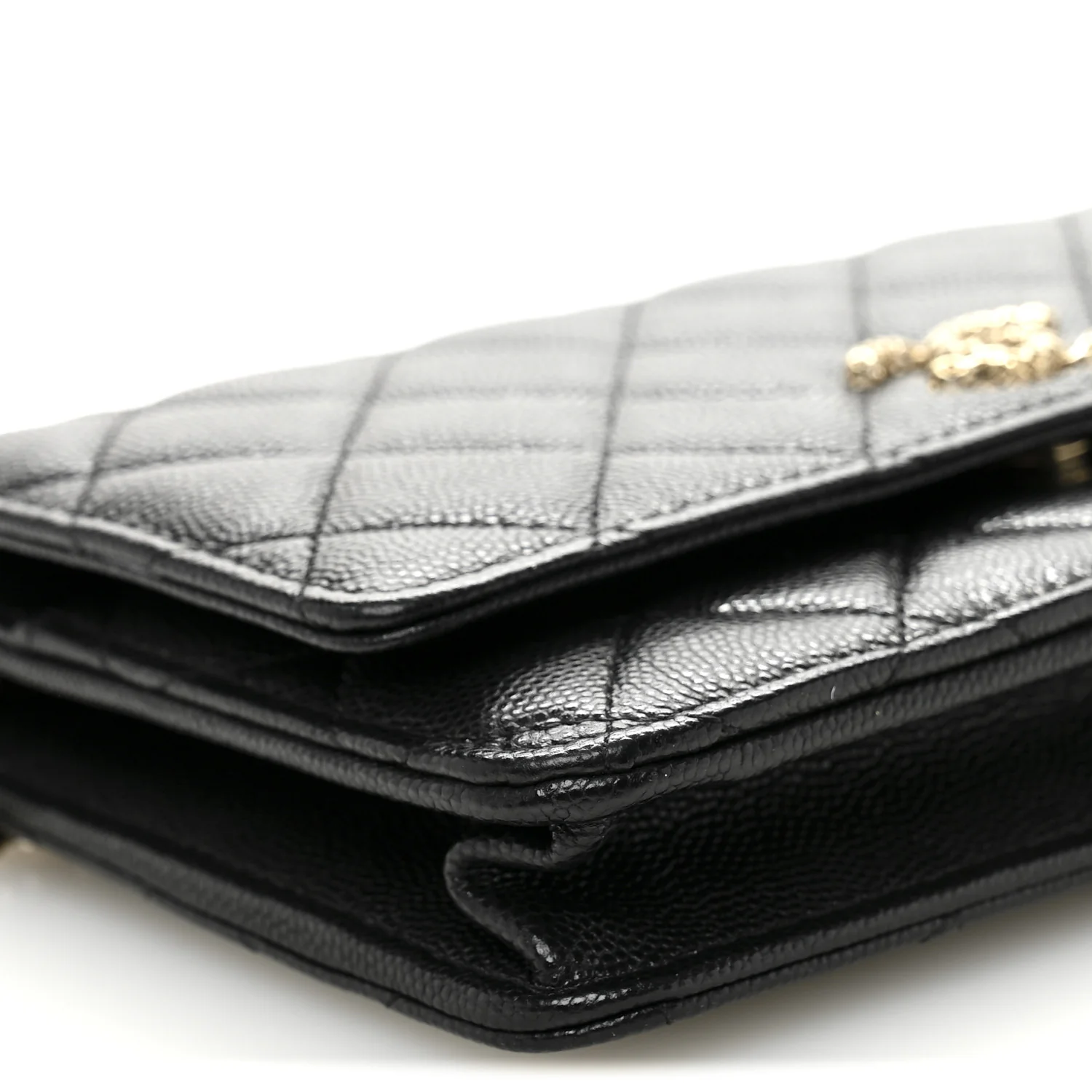 Caviar Quilted Perforated Metal CC Wallet On Chain WOC Black - Top Club