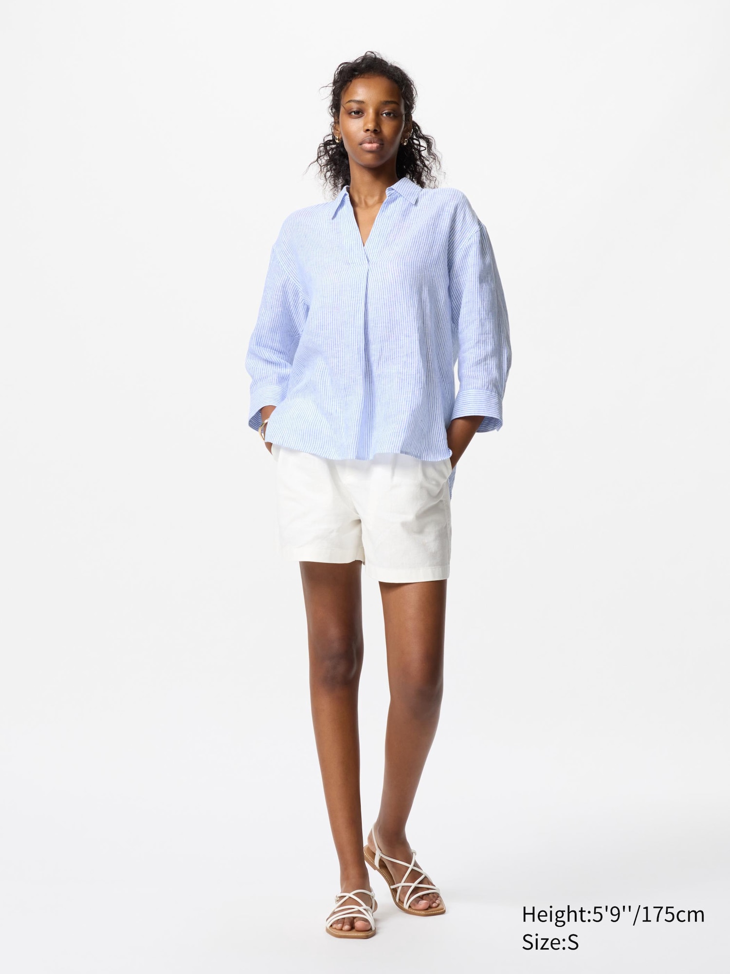 100% European Premium Linen Skipper Collar 3/4 Sleeve Shirt