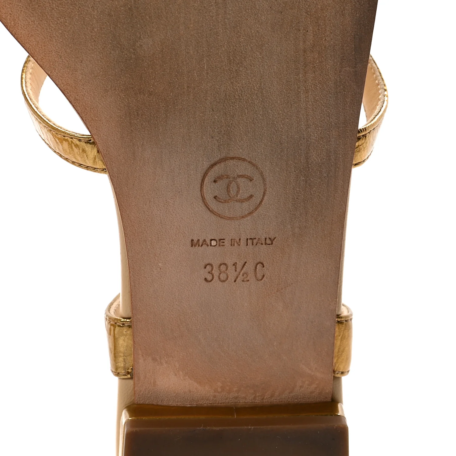 Laminated Lambskin Enamel CC Thong Sandals 38.5 Golden - Top Club