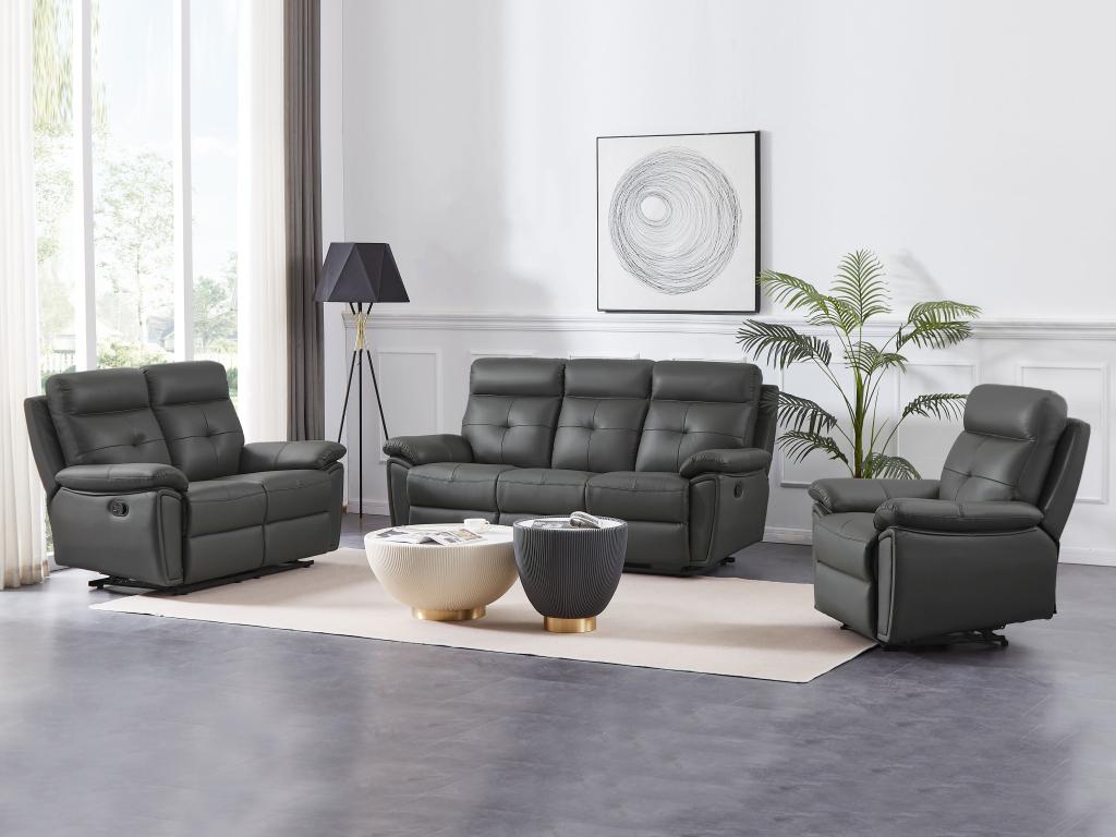 Sofá relax de 2 plazas de piel gris VINETA