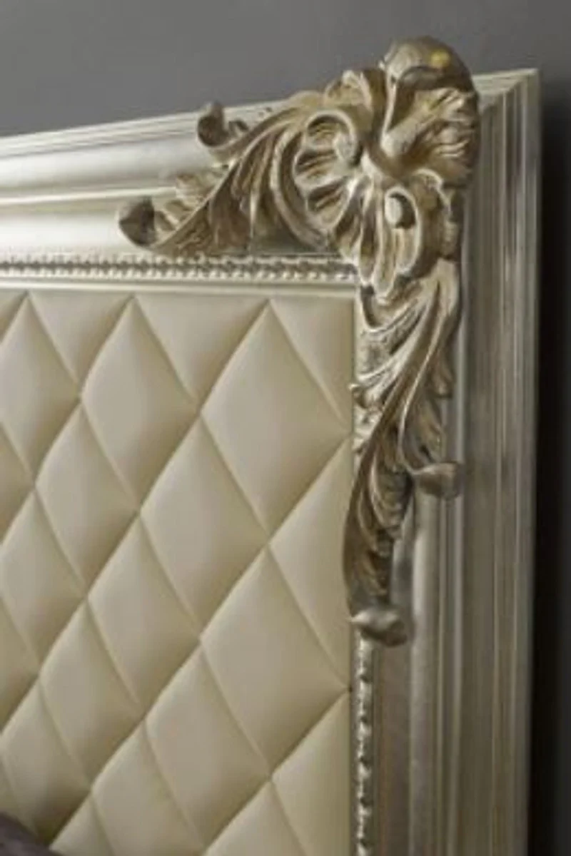 Luxury Baroque bed headboard with faux leather antique silver / antique gold / ivory 210 x 12 x H. 140 cm - Baroque bedroom furniture