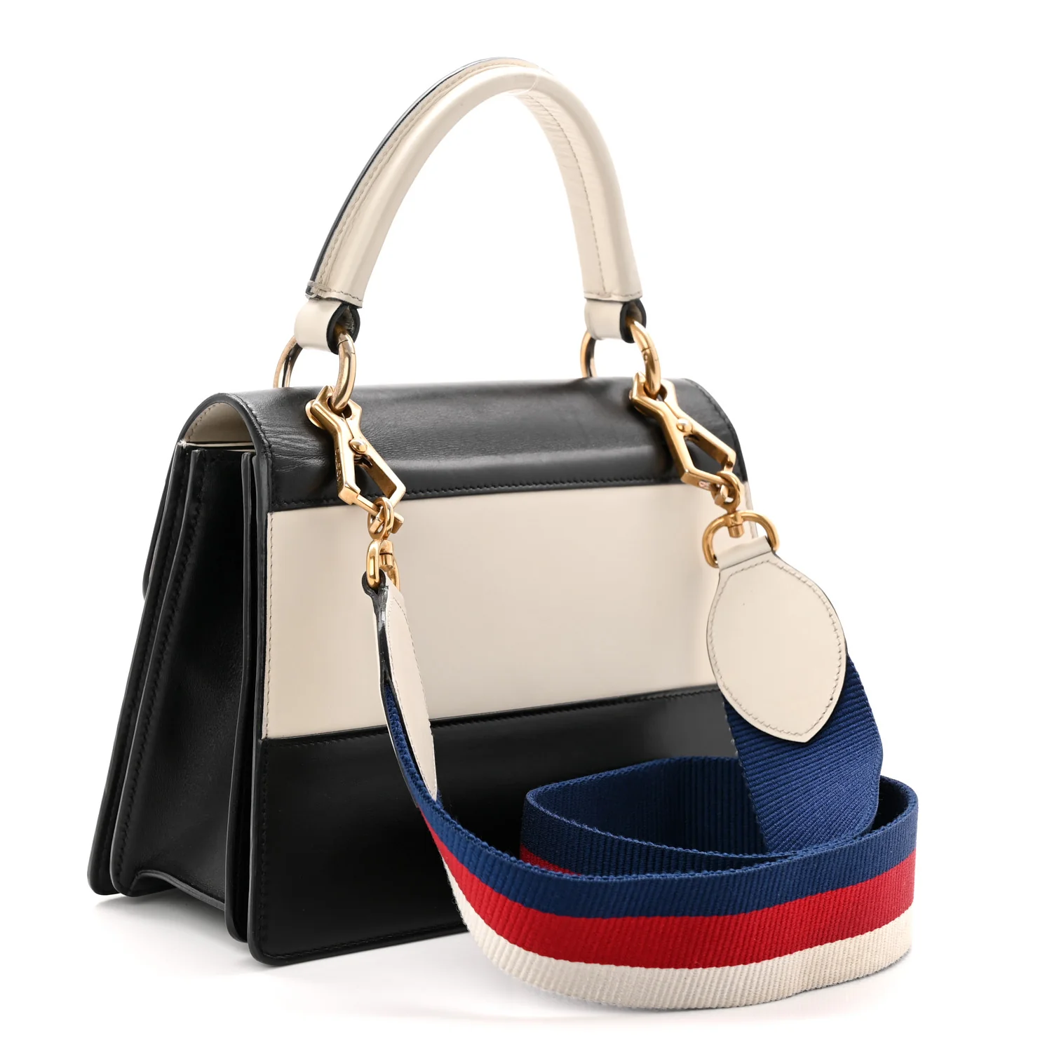 Calfskin Sylvie Web Small Queen Margaret Top Handle Bag Black White - Top Club