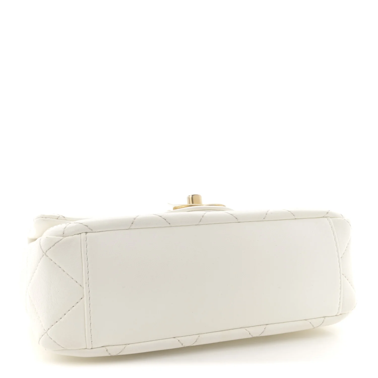 Shiny Lambskin Quilted Mini Flap White - Top Club