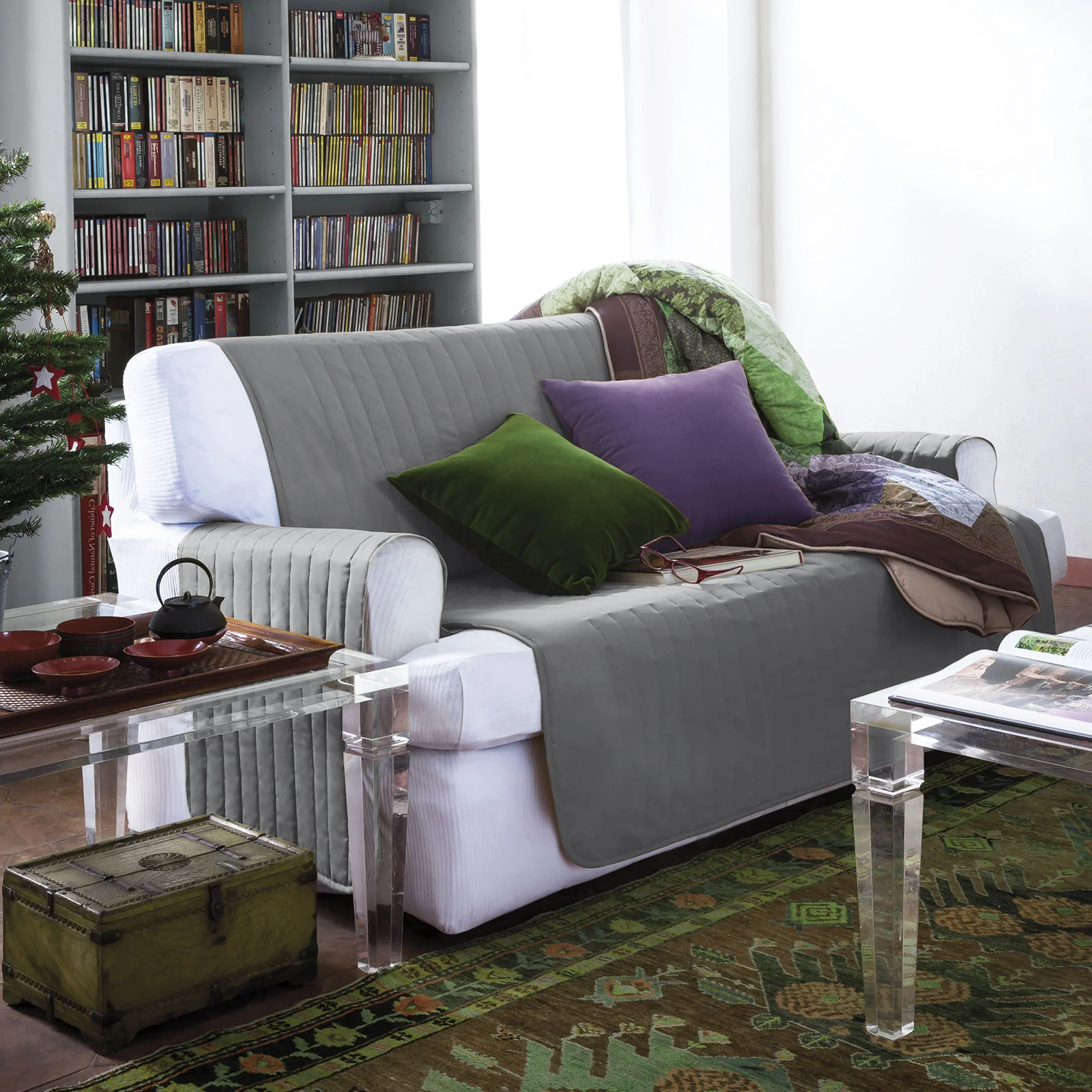 Copridivano In Microfibra Microfibra 4 Posti Grigio Caleffi Home