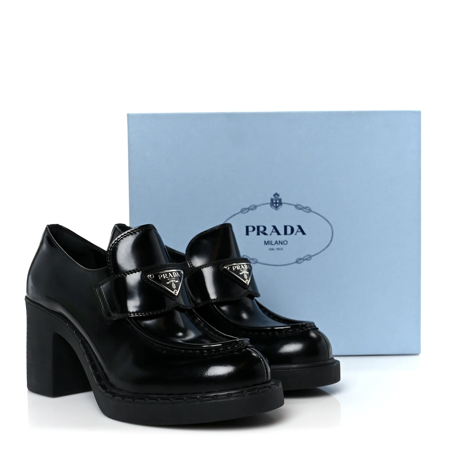 Spazzolato Metal Triangle Logo 85mm Loafers 40 Black - Top Club
