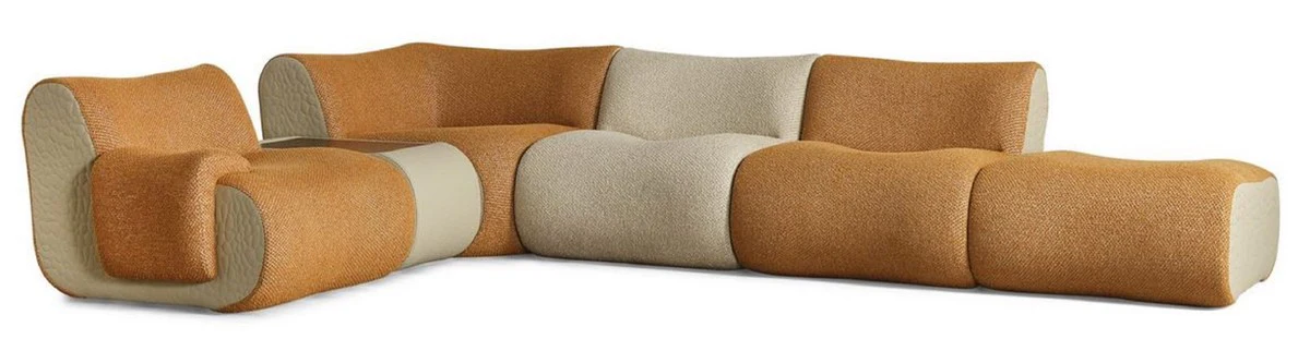 Luxury corner sofa brown / cream / gray 340 x 232 x H. 72 cm - Modular 6-piece living room sofa - Hotel sofa - Living room furniture - Hotel furniture - Luxury furniture