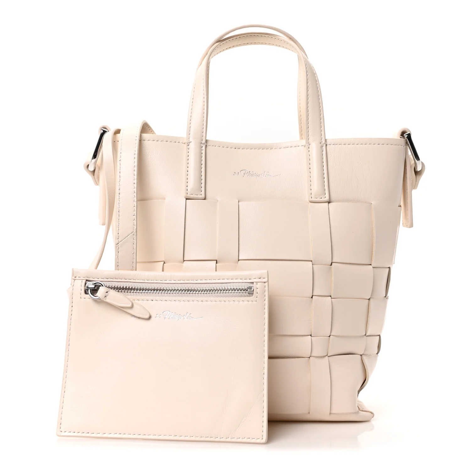 Smooth Calfskin Odita Mini Modern Lattice Bucket Bag Off White - Top Club