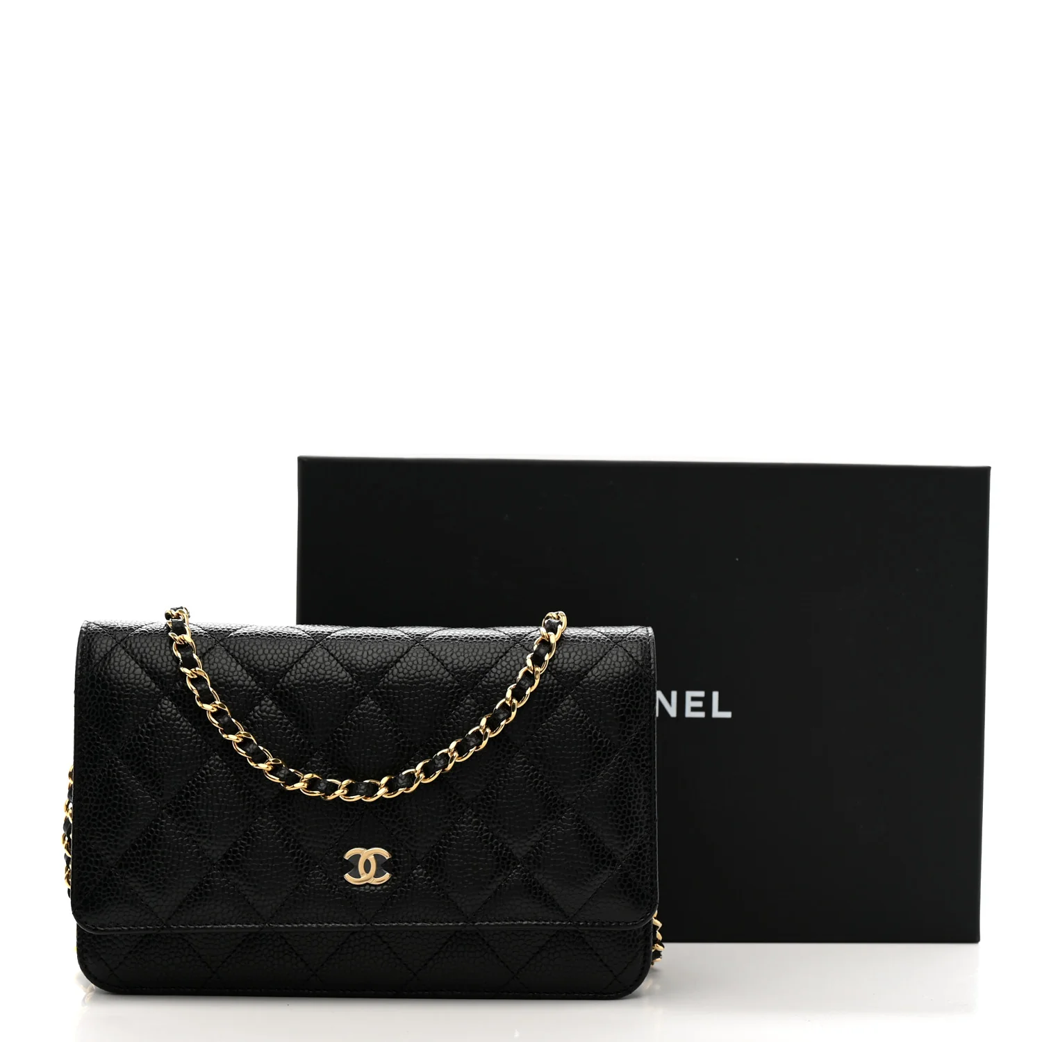 Caviar Quilted Wallet on Chain WOC Black - Top Club