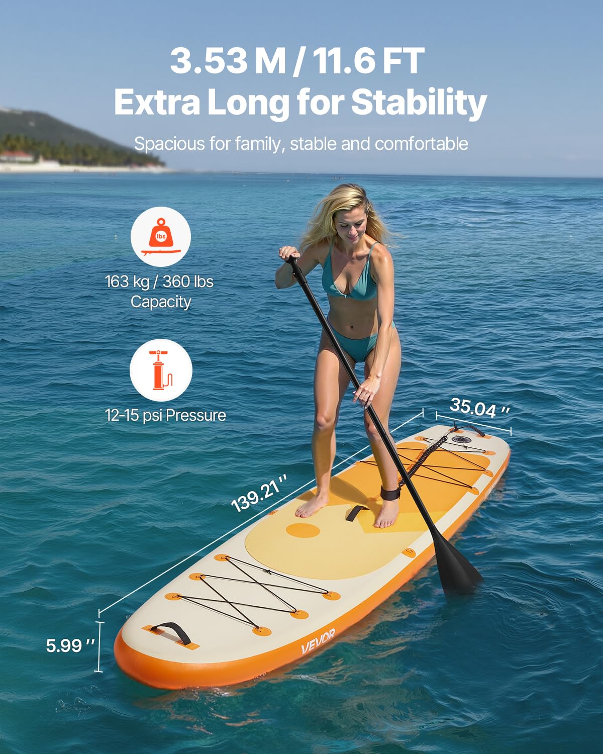 VEVOR Tavola da Paddle in Piedi 353,6 x 89 x 15,2 cm Tavola da Paddle SUP Ultraleggera, Tutti gli Accessori Inclusi, Pompa, Pagaia, Pinna, Zaino, Laccio per Caviglia, Cinghia, Ponte Antiscivolo